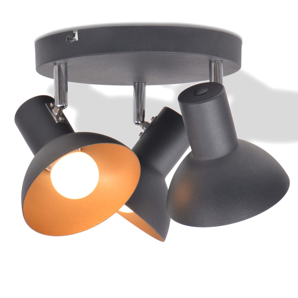 vidaXL Plafonnier 3 Ampoules E27 Noir Doré Lampe de Plafond Eclairage Lustre
