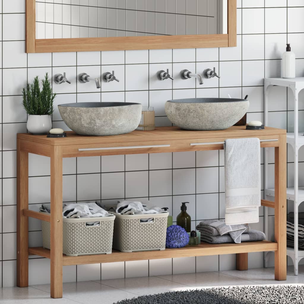 vidaXL Badkamer wastafelkast met rivierstenen wastafels teakhout 
vidaXL Badkamer wastafelkast met rivierstenen wastafels teakhout