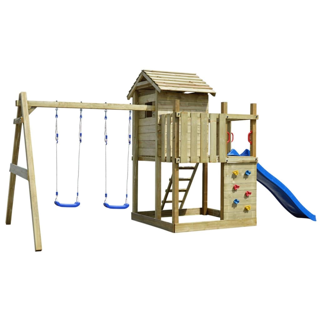 vidaXL Speeltoestel hout met trap, glijbaan en schommels 557 x 280 x 271 cm
vidaXL Speeltoestel hout met trap, glijbaan en schommels 557 x 280 x 271 cm