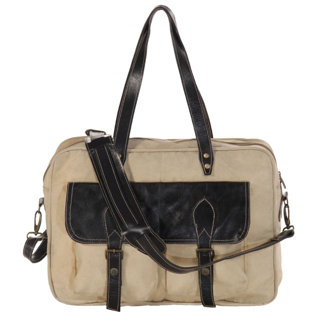 vidaXL Handtas 40x53 cm canvas en echt leer beige