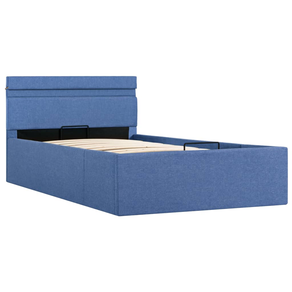 vidaXL Bedframe met hydraulische opslag en LED stof blauw 90x200 cm