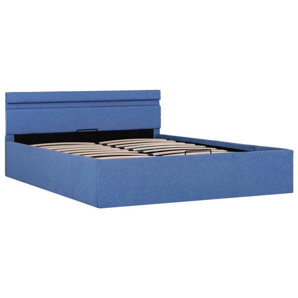 vidaXL Bedframe met hydraulische opslag en LED stof blauw 120x200 cm