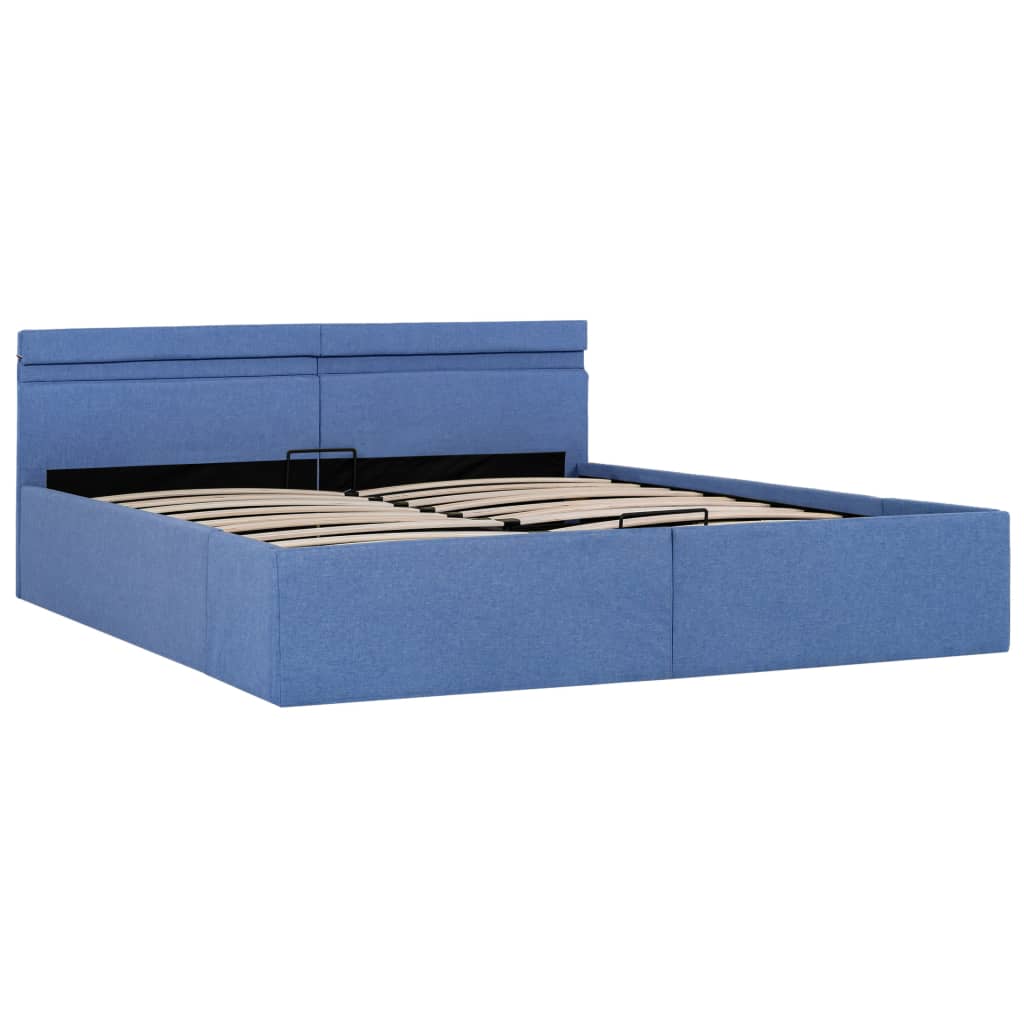 vidaXL Bedframe met hydraulische opslag en LED stof blauw 160x200 cm