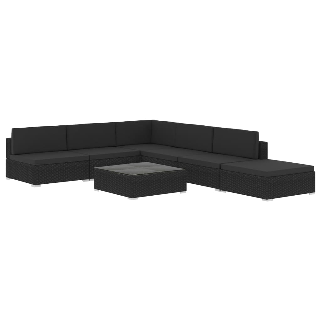 vidaXL 6 Piece Patio Lounge Set with Cushions Poly Rattan Black