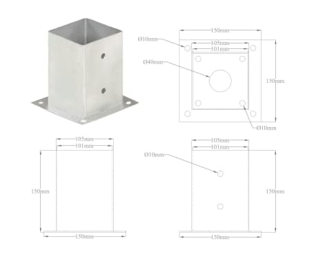 vidaXL Sidra za stebričke 4 kosi pocinkana kovina 101 mm vidaXL si