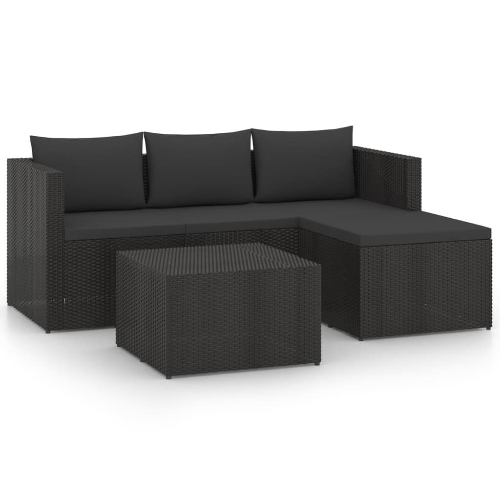 vidaXL 3 Piece Patio Lounge Set Poly Rattan Black and Gray