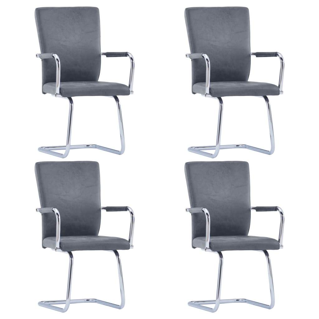 vidaXL Cantilever Dining Chairs 4 pcs Gray Faux Suede Leather