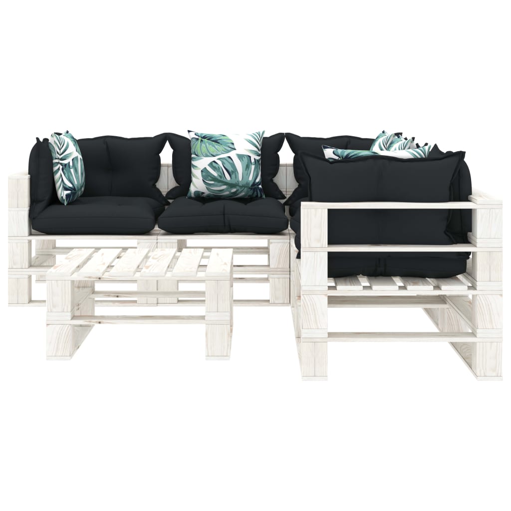 vidaXL 6-delige Loungeset met antraciet en bloemenkussens pallet hout