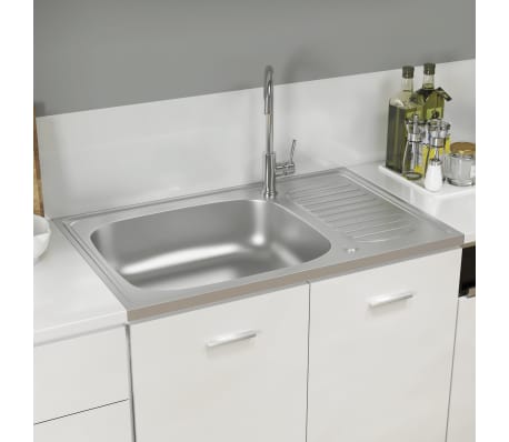 vidaXL Jeu d évier de cuisine et égouttoir argenté 800x500x155 mm inox