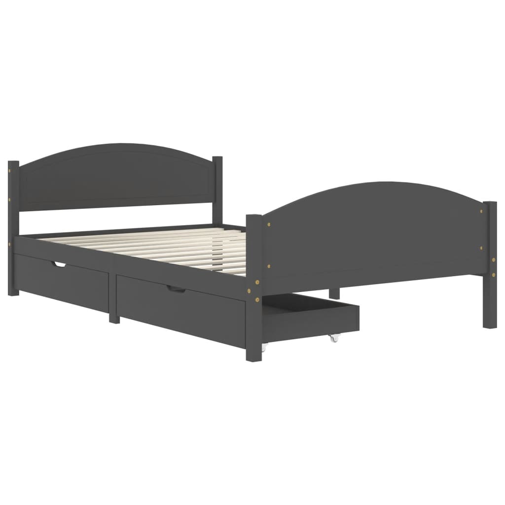 vidaXL Bedframe met 2 lades massief grenenhout donkergrijs 120x200 cm
