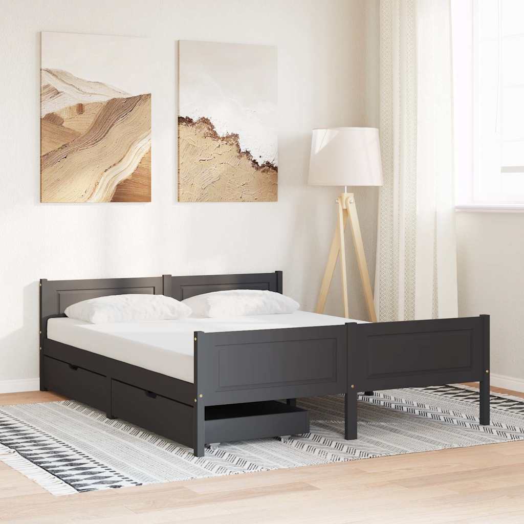 vidaXL Bedframe met 2 lades massief grenenhout donkergrijs 120x200 cm