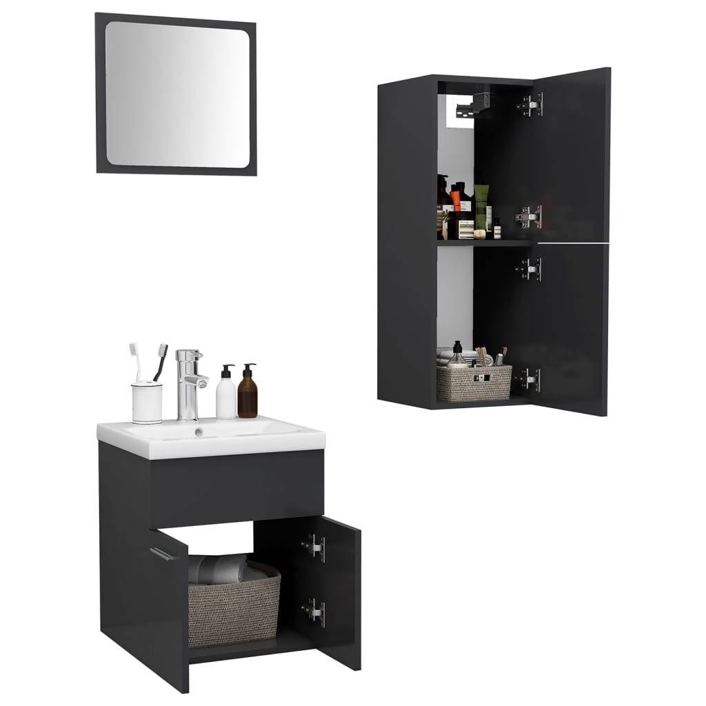 Vidaxl Bathroom Furniture Set Grey Engineered Wood