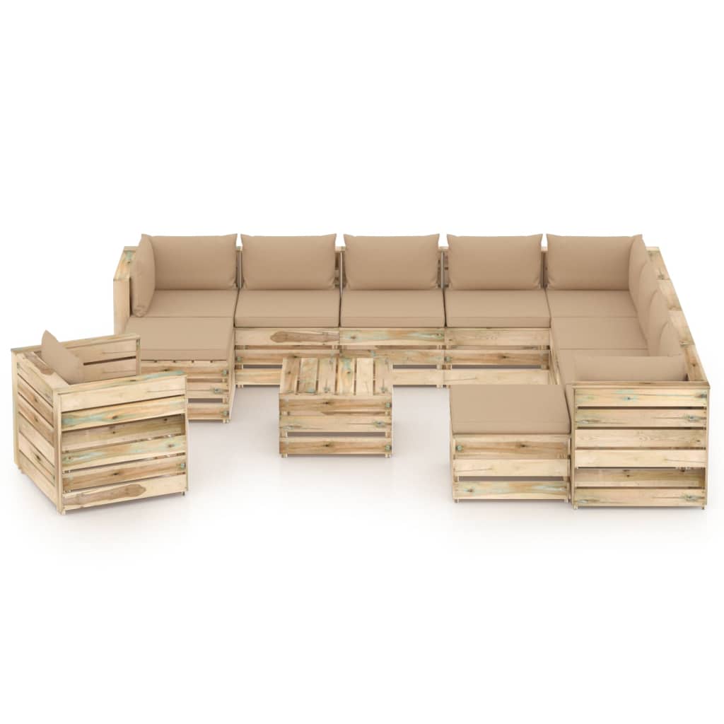 vidaXL 12-delige Loungeset met kussens groen geïmpregneerd hout 
vidaXL 12-delige Loungeset met kussens groen geïmpregneerd hout