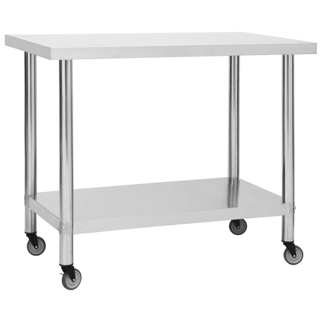 

vidaXL Kitchen Work Table with Wheels 39.4"x17.7"x33.5" Stainless Steel