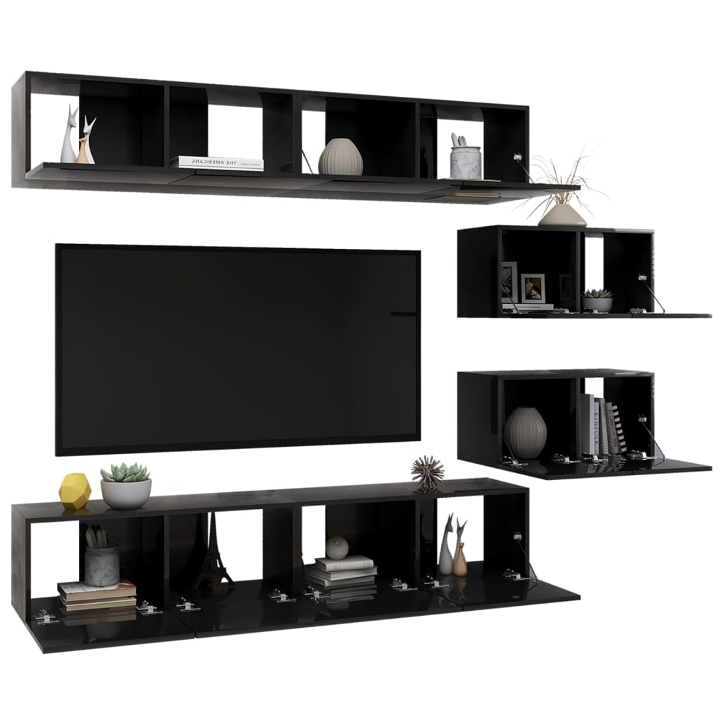 vidaXL 6-delige Tv-meubelset spaanplaat hoogglans zwart
vidaXL 6-delige Tv-meubelset spaanplaat hoogglans zwart