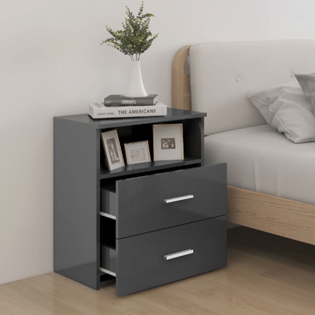 vidaXL Nachtkastjes 2 st 50x32x60 cm hoogglans grijs
vidaXL Nachtkastjes 2 st 50x32x60 cm hoogglans grijs