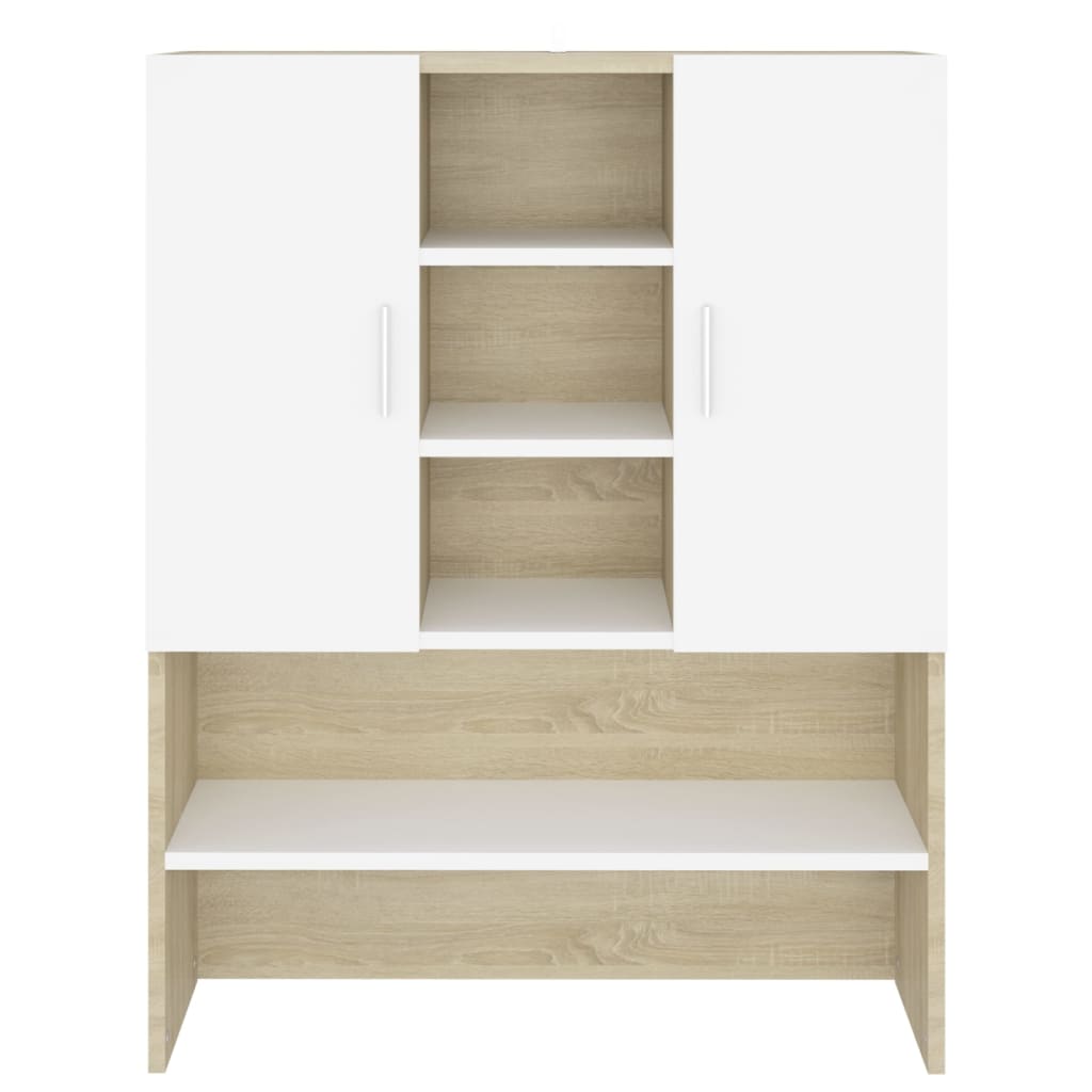 vidaXL Wasmachinekast 70,5x25,5x90 cm wit en sonoma eikenkleurig
