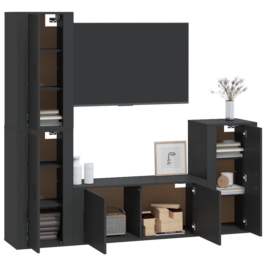 Meuble Tv Mural Complet Ensemble De Meubles Tv Pcs Noir Bois D