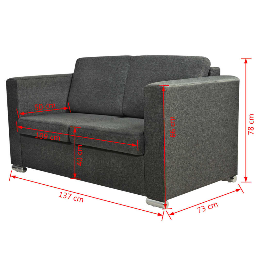 vidaXL Canapé à 2 places Sofa pour salon bureau séjour Tissu Gris foncé