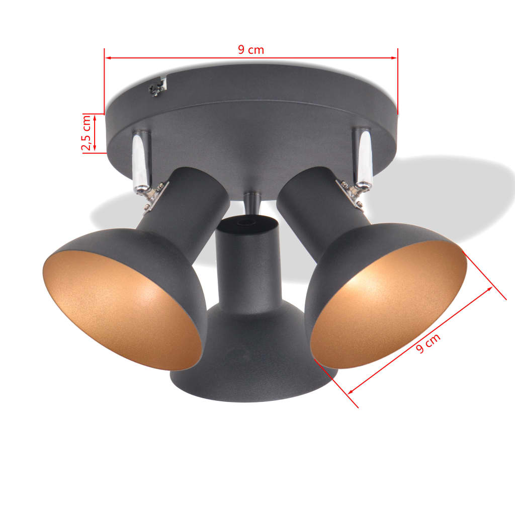 vidaXL Plafonnier 3 Ampoules E27 Noir Doré Lampe de Plafond Eclairage Lustre