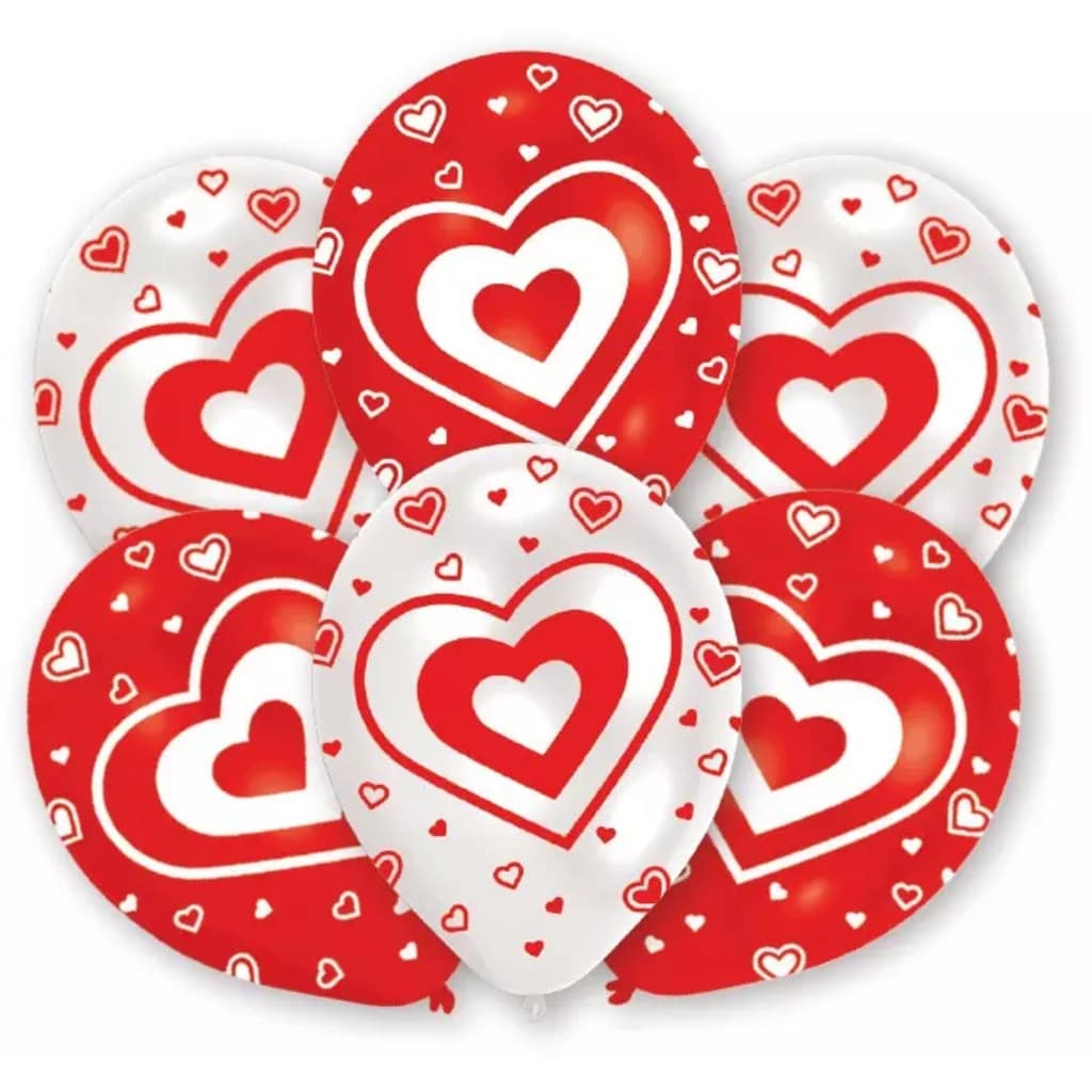 Amscan ballonnen Printed Hearts 27,5 cm rood/zilver 6 stuks