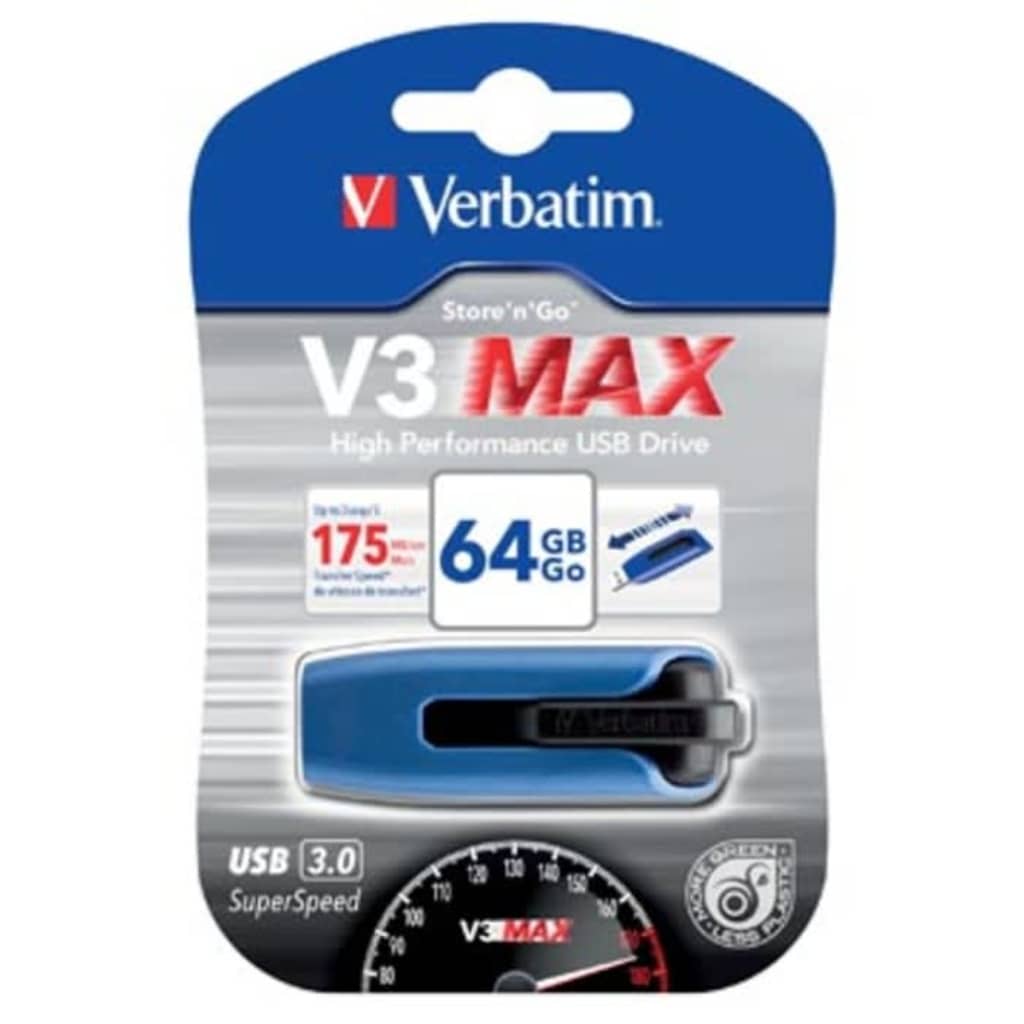 Afbeelding Verbatim V3 MAX USB 3.0 stick, 64 GB blauw door Vidaxl.nl