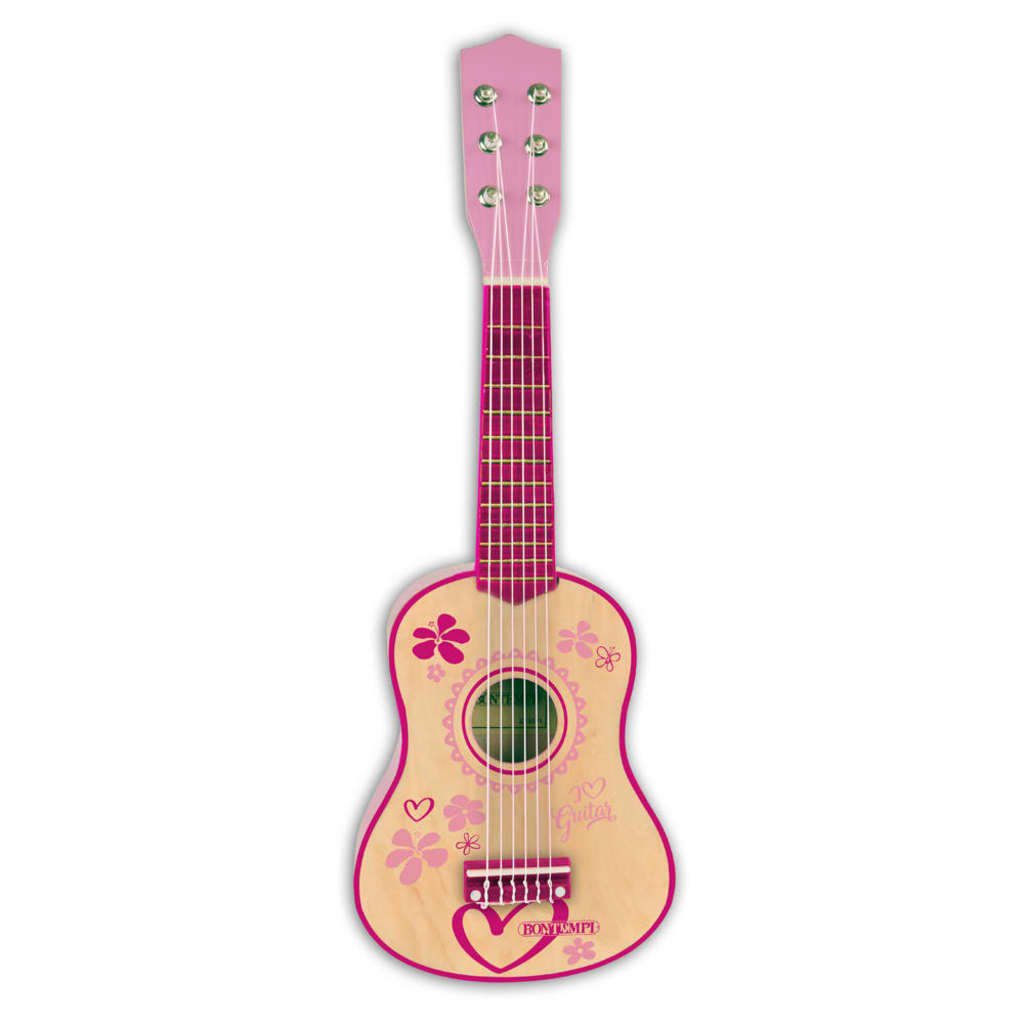 Bontempi houten gitaar met 6 snaren 55 cm roze