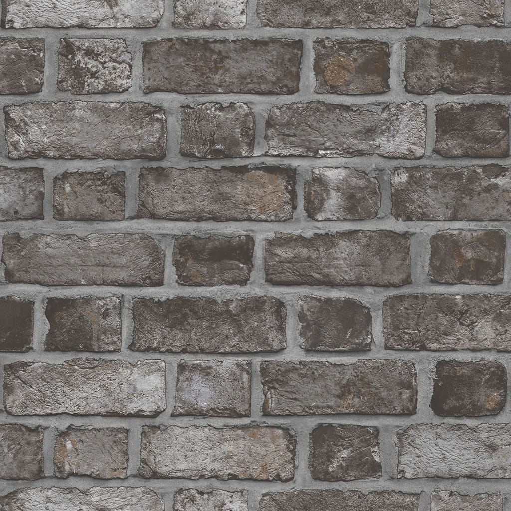 Homestyle Papier peint Brick Wall Noir et gris