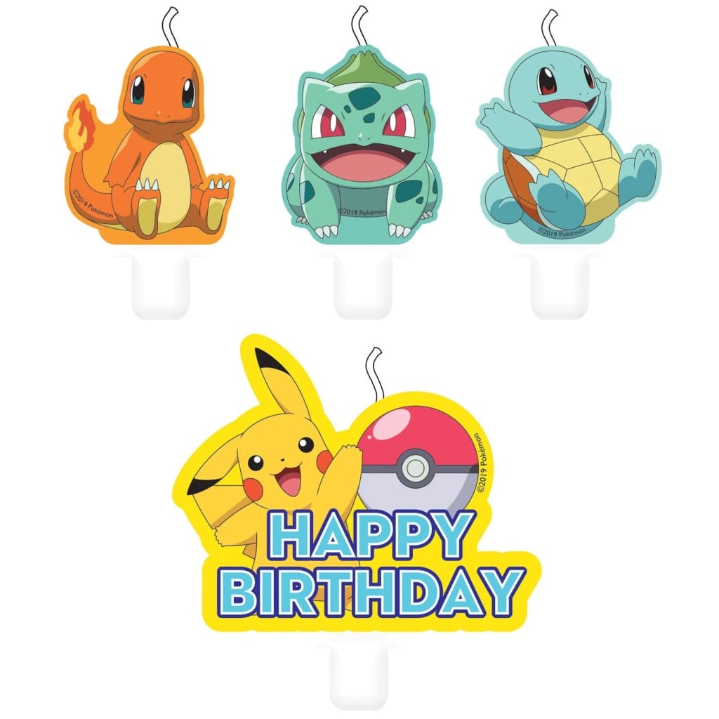 Pokémon verjaardagskaarsjes 6 cm 4 stuks multicolor