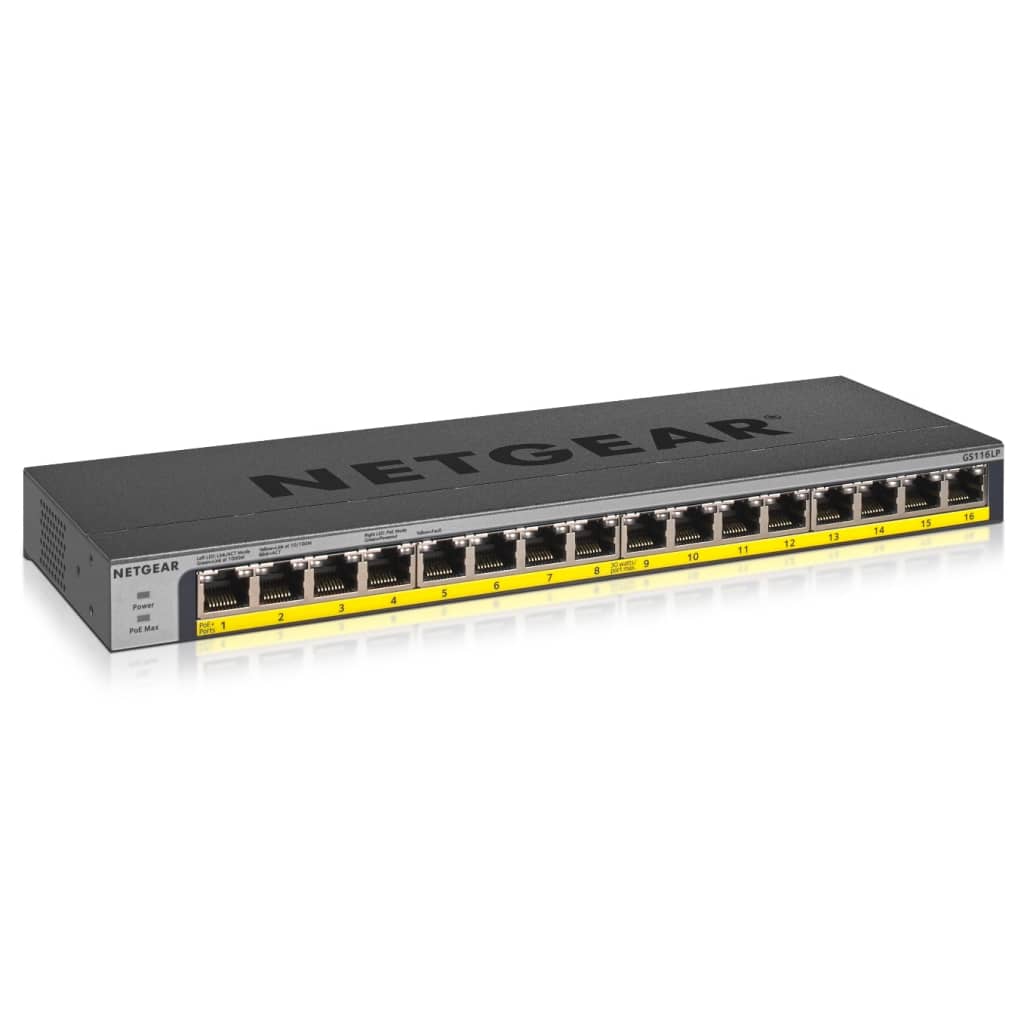 Netgear GS116LP Unmanaged Gigabit Ethernet (10/100/1000) Power over Ethernet (PoE) Zwart