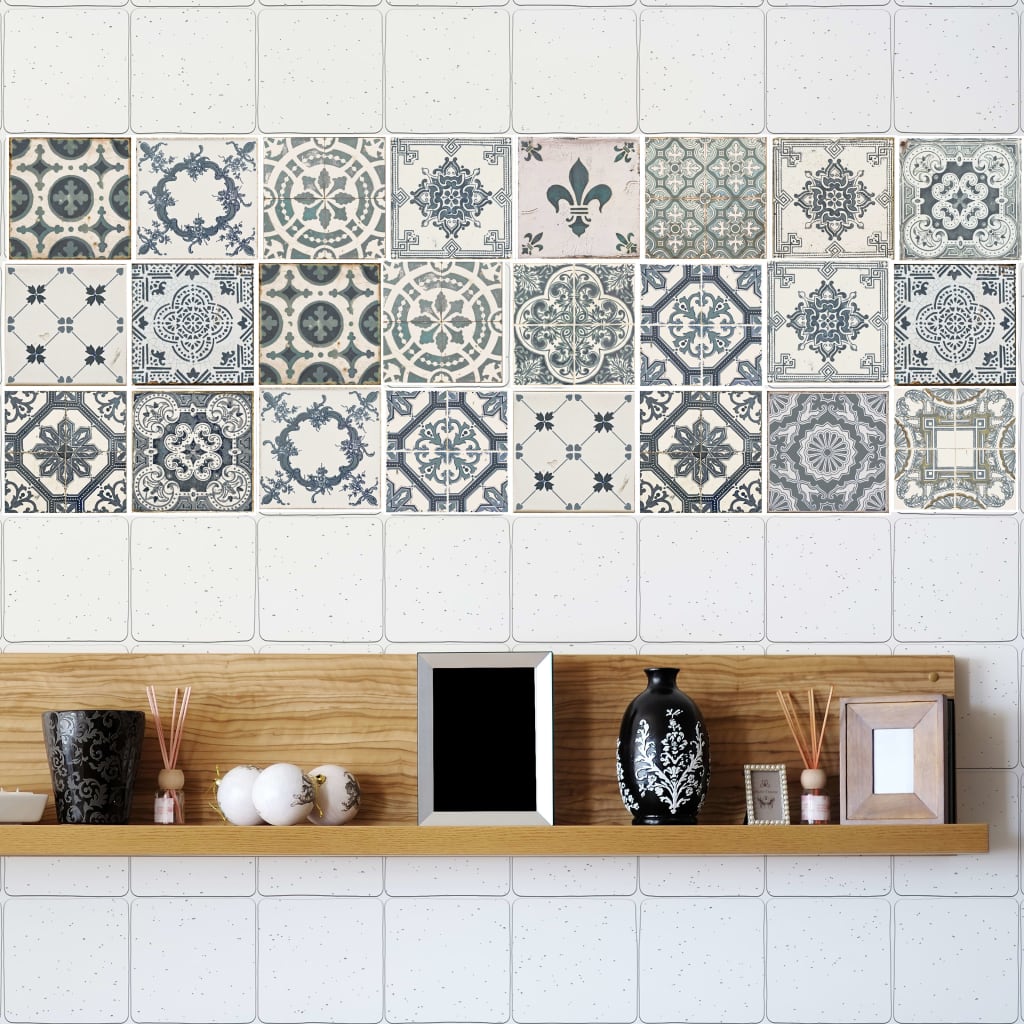 

WALPLUS 24x Muursticker Azulejo in vintage stijl 10x10 cm blauw