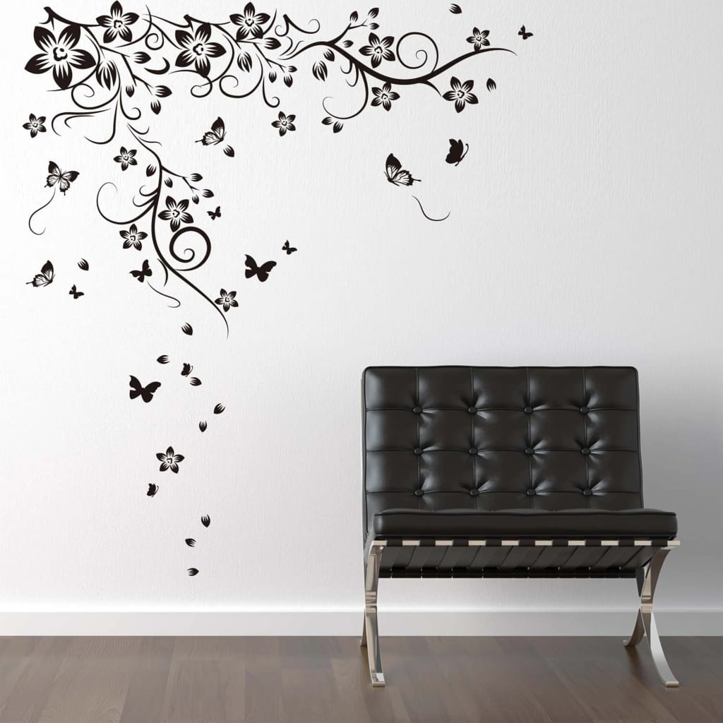 

WALPLUS Decoratiesticker vlinder en wijnstok 130x150 cm zwart