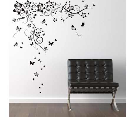 425866 WALPLUS Home Decoration Sticker Butterfly and Vine 130x150cm Black