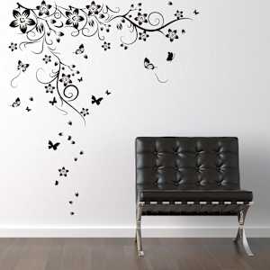 425866 WALPLUS Home Decoration Sticker Butterfly and Vine 130x150cm Black