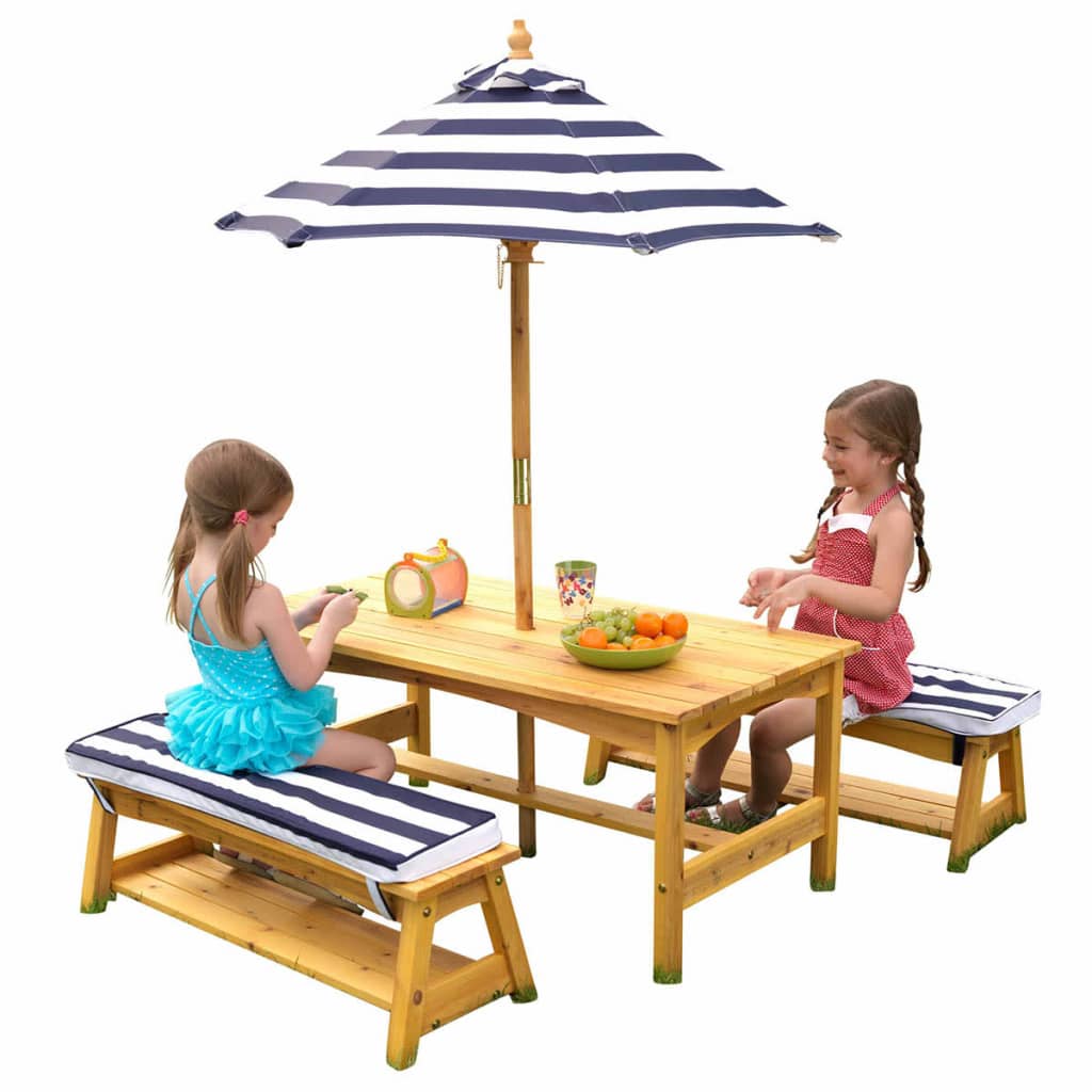 VidaXL - KidKraft Kinder buitentafel en bankjes set marineblauw hout 00106