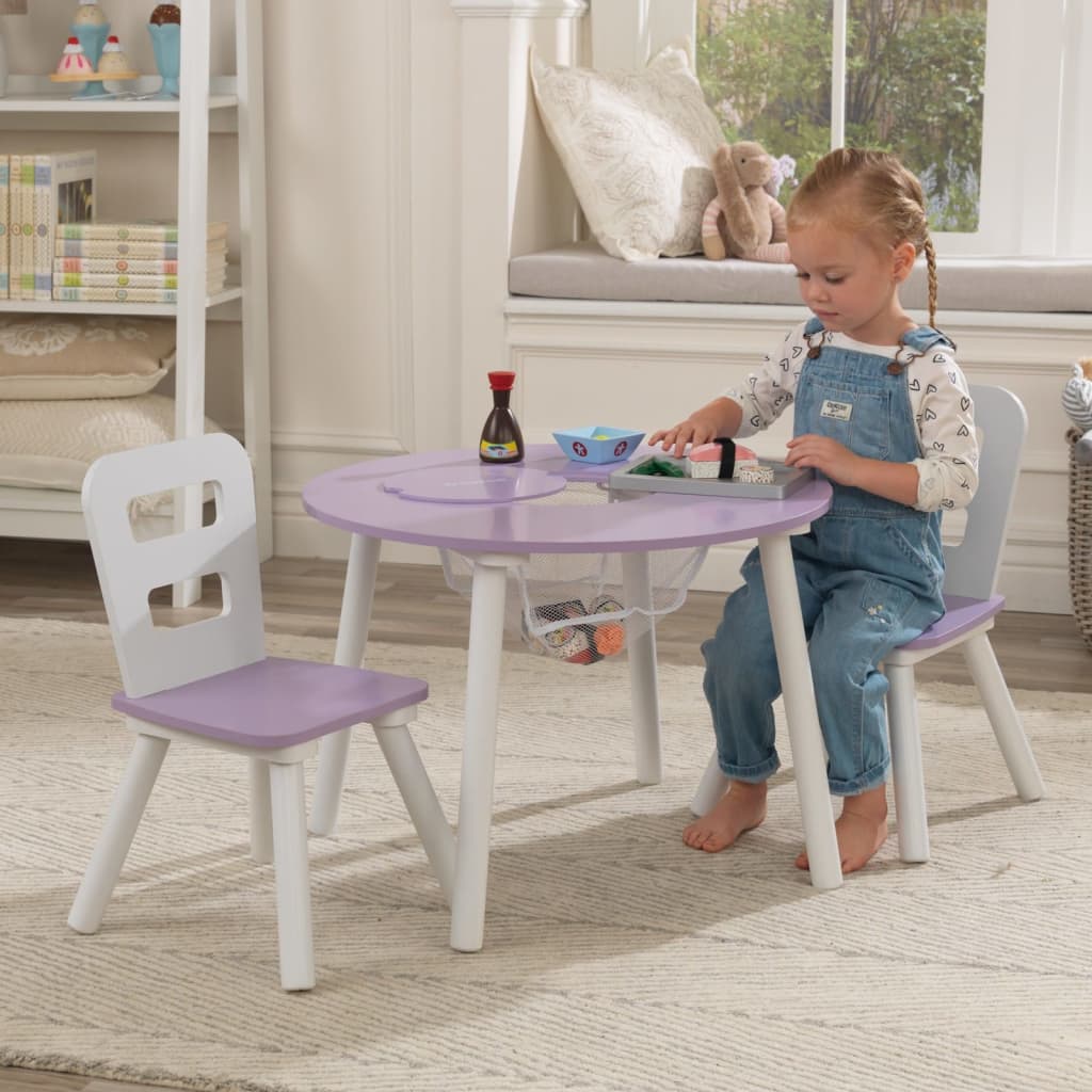 

KidKraft Kinderopbergtafel rond en stoelenset lavendelkleurig en wit