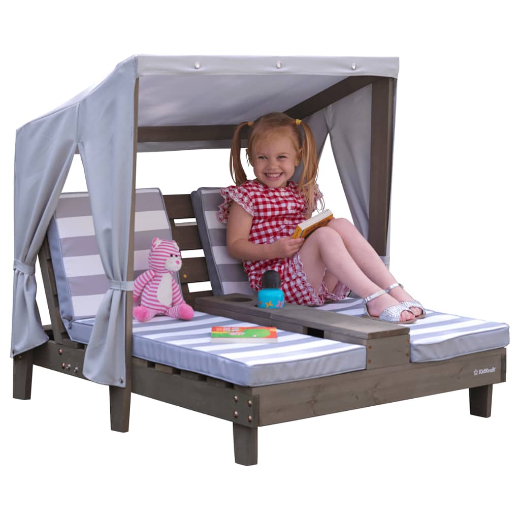 

KidKraft Kinderligbed dubbel met bekerhouders grijs