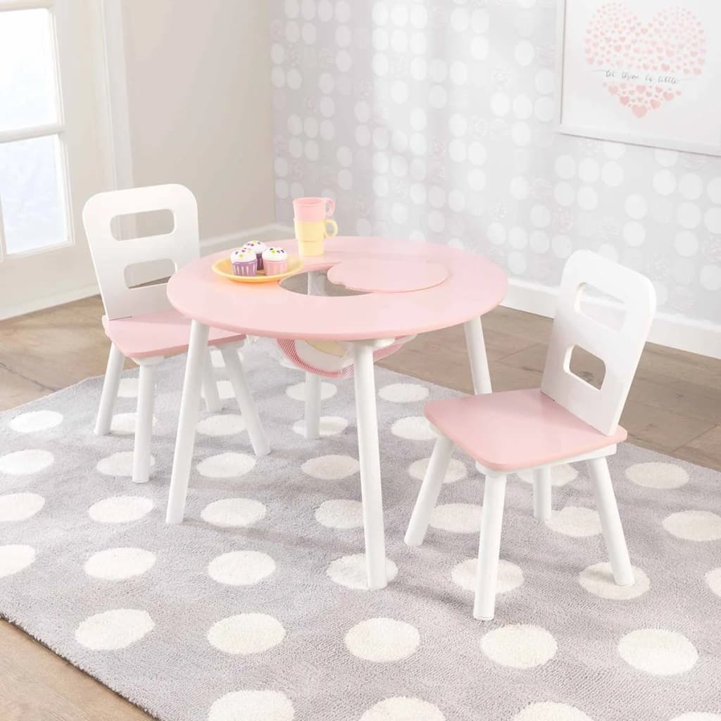 KidKraft Kinderopbergtafel en stoelen set roze massief hout 26165