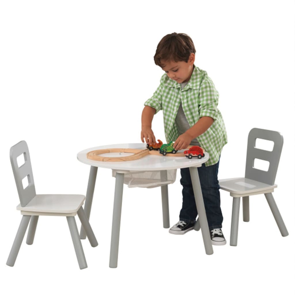 

KidKraft Kinderopbergtafel en stoelen set grijs massief hout 26166