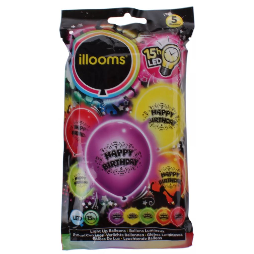 Illooms led-ballonnen Happy Birthday 5 stuks