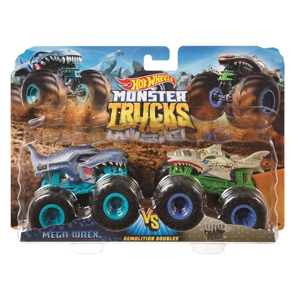 Hot Wheels Monster Trucks 1:64 2 Pack Mega Wrex vs Leopard Shark Auto (3031376)