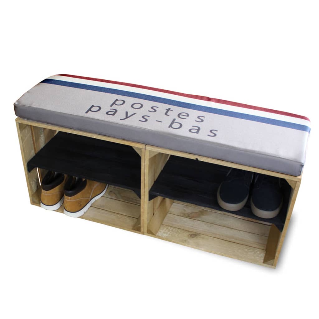 Steigerhoutpassie Schoenenkast met zitkussen - Bruin - Legplank Zwart