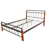 Lit adulte 2 personnes en métal et bois 140 x 200cm avec sommier à lat