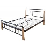 Lit adulte 2 personnes en métal noir et bois brun clair 140 x 200cm av