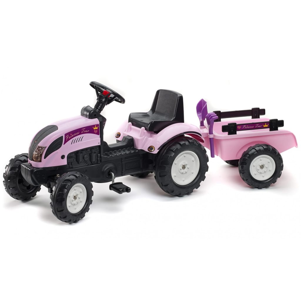 Afbeelding FALK Speelgoedtractor met pedalen Princess Trac met aanhanger roze door Vidaxl.nl