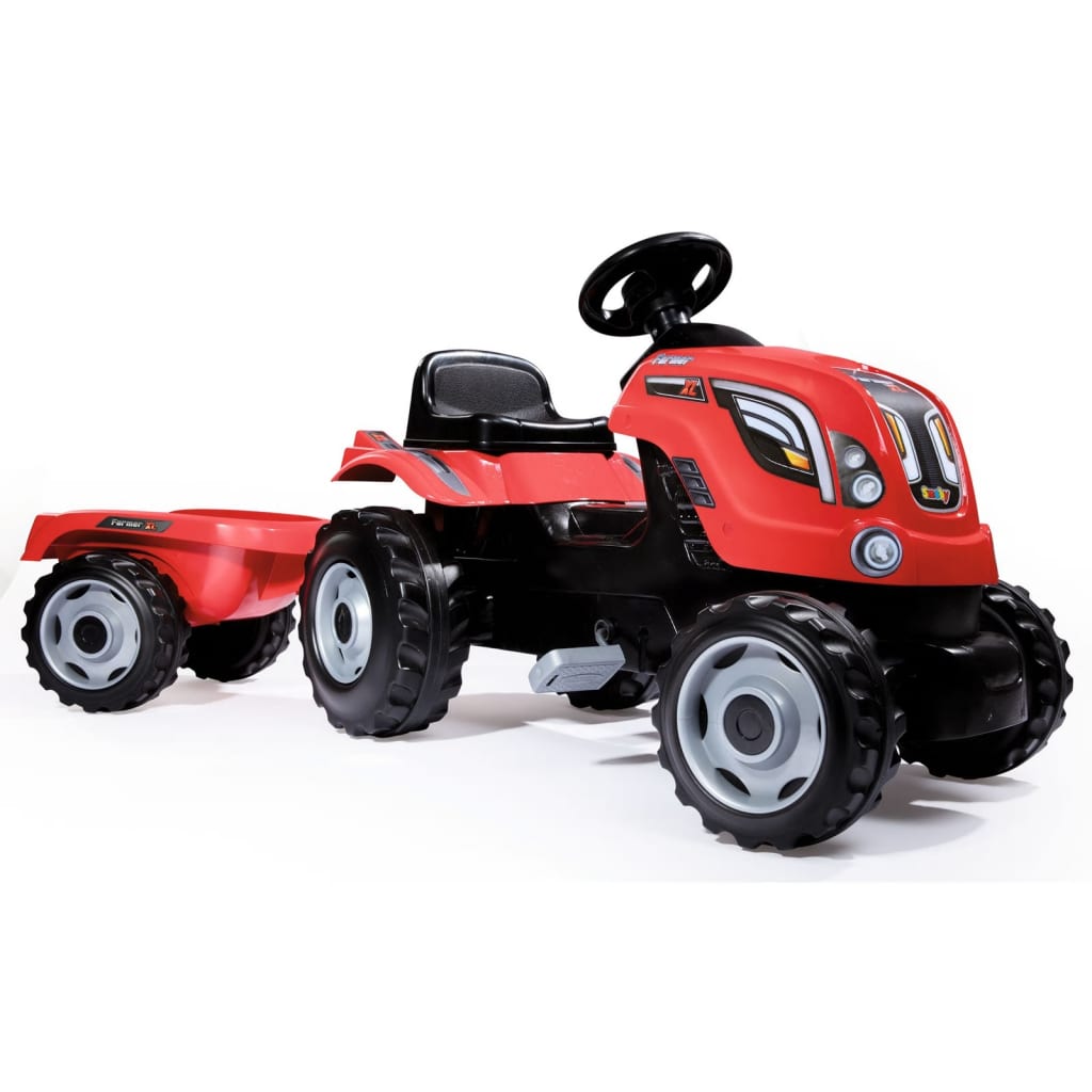 Smoby Tracteur à enfourcher enfant avec remorque Farmer XL Rouge