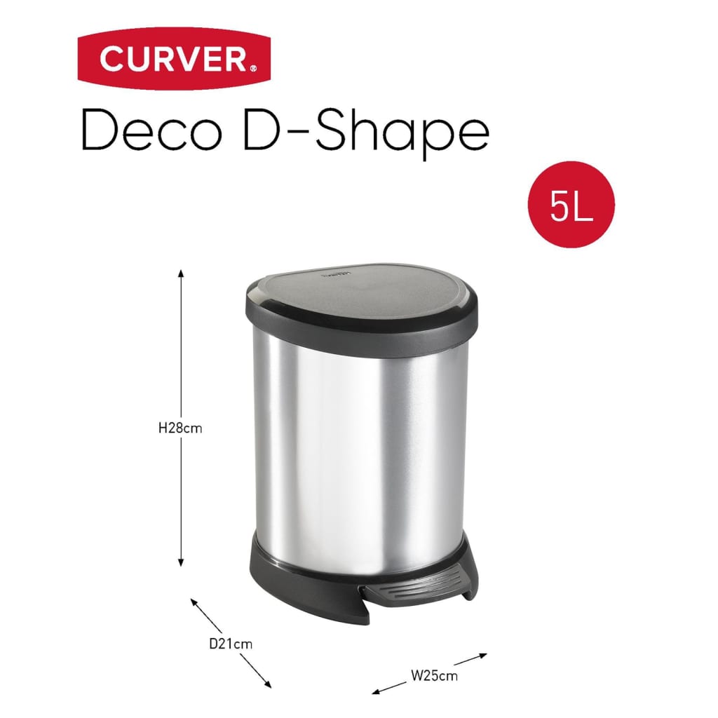 Pedal Bin Deco Oval 5L Silver Curver 7 width=274