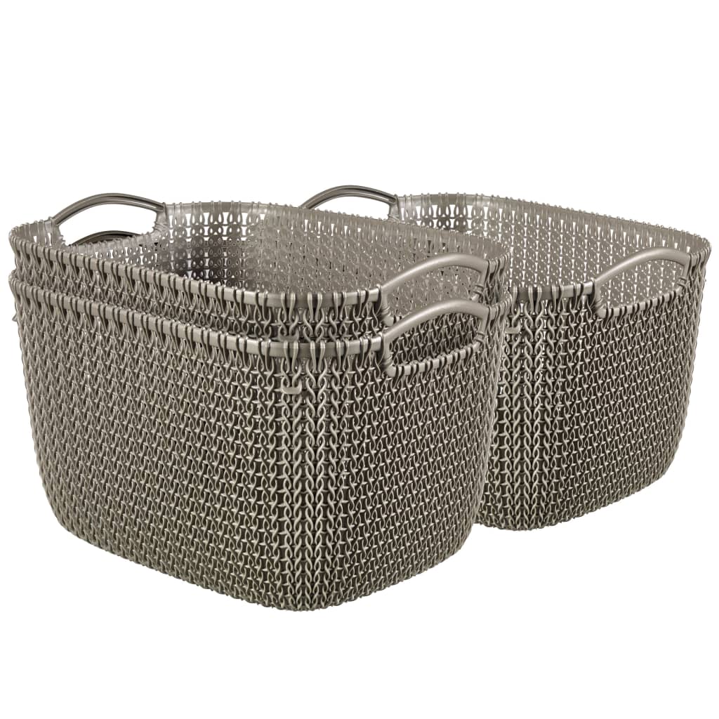 421856 Curver ”Knit” Baskets 3 pcs Rectangular Size L Brown 240647