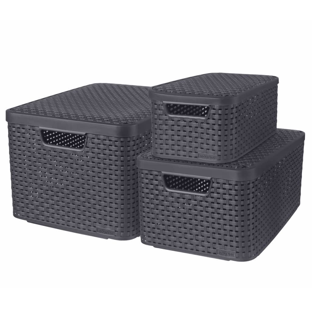 427270 Curver ”Style” Storage Boxes with Lid 3 pcs Size S+M+L Anthracite