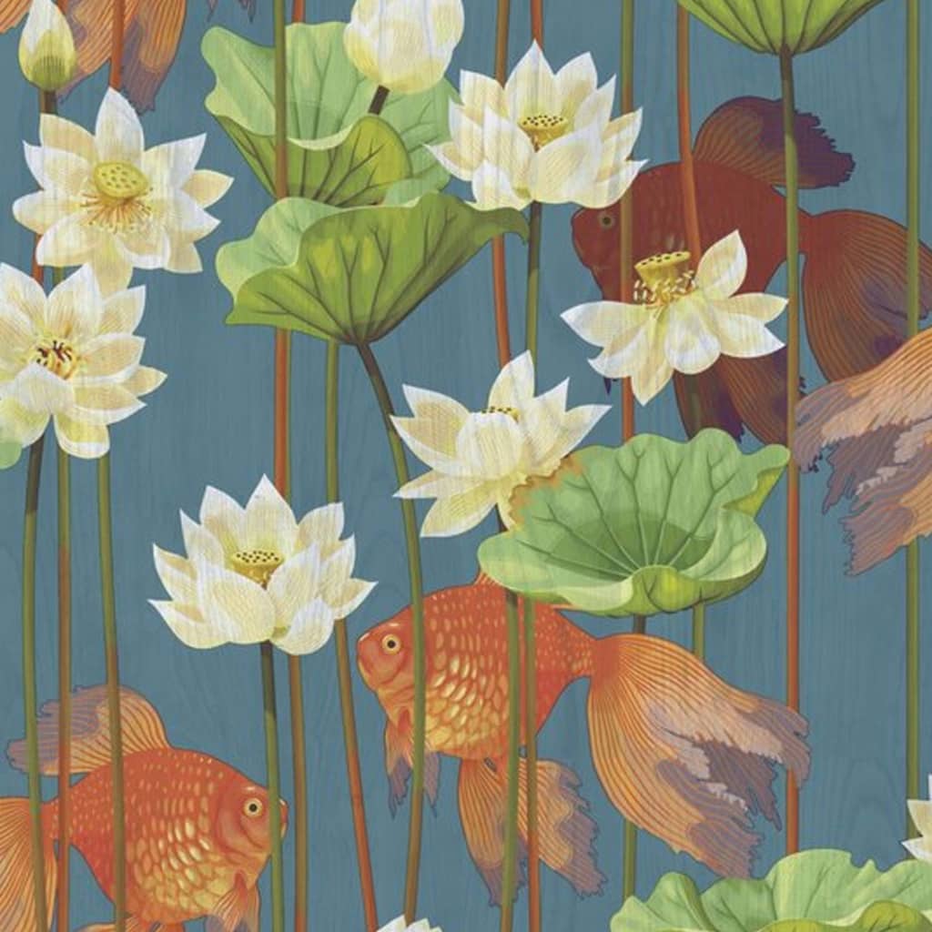 DUTCH WALLCOVERINGS Papier peint Poisson/fleur Bleu